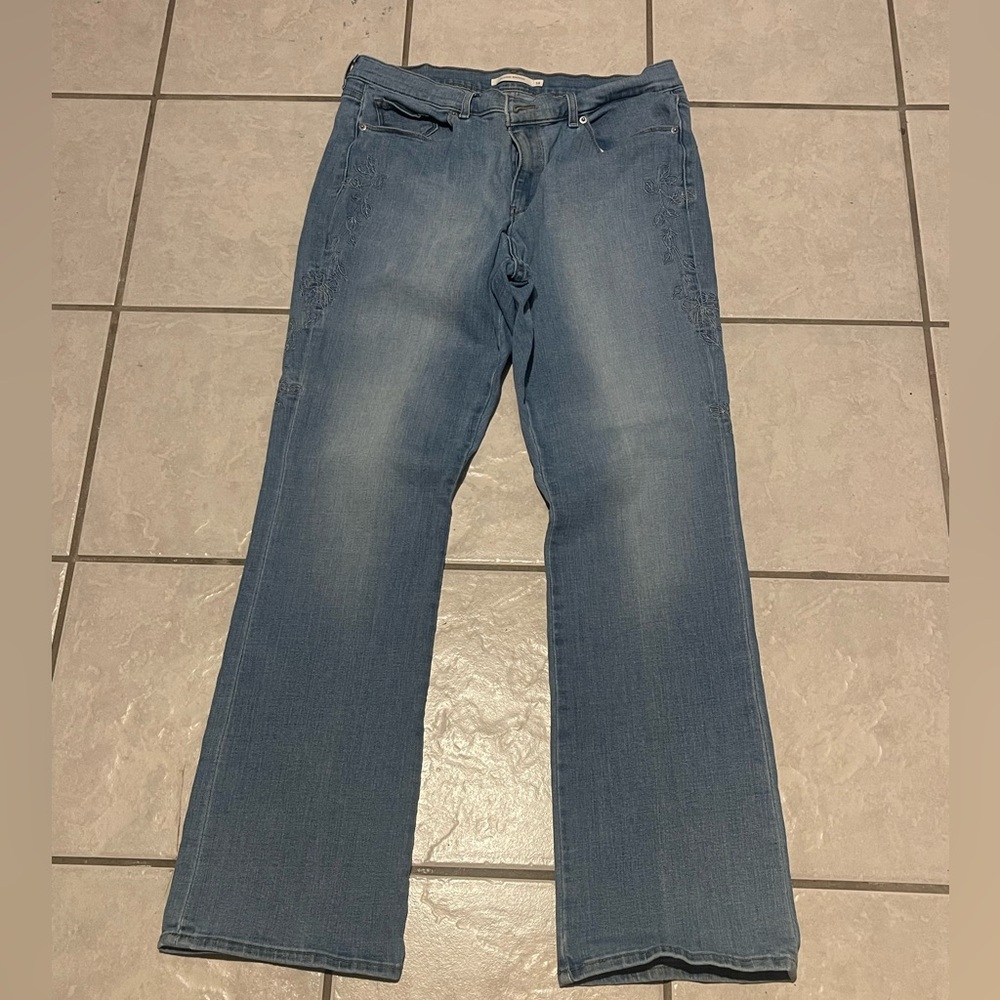 Levi‎ Strauss Women Embroidered Mid Rise Boot Cut Stretch Denim Jeans Size 14
